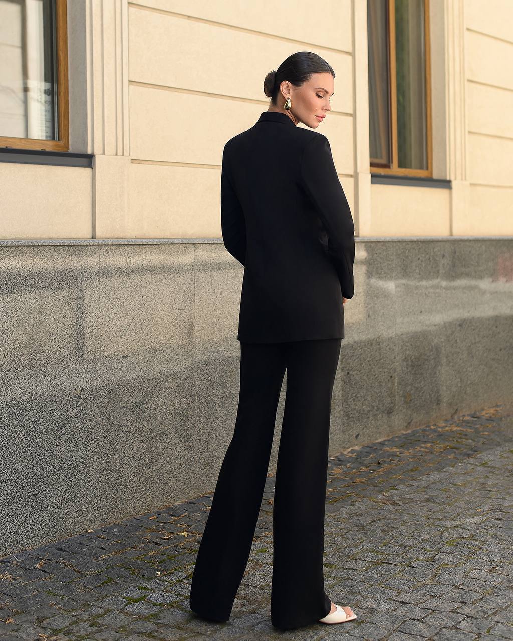 Womens Black Suit with Lined Blazer and Flared Pants