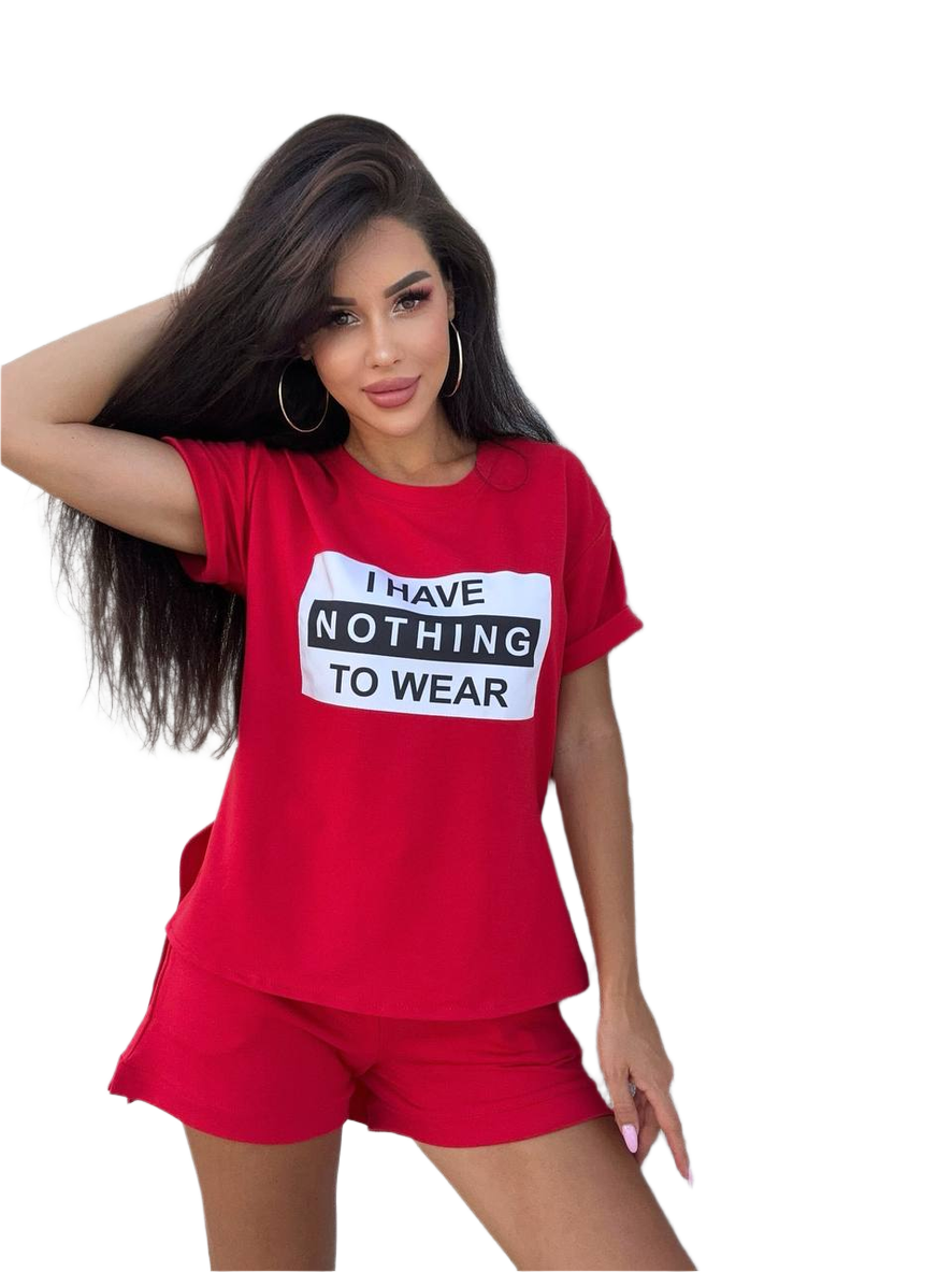 Eddi Red Two-Piece Women's Suit with T-Shirt and Mid-Rise Shorts