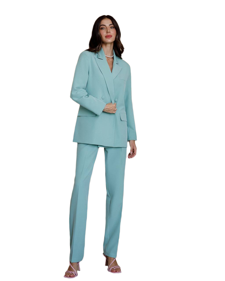 Luxury Diagonal Suiting Crepe Women's Suit in Blue