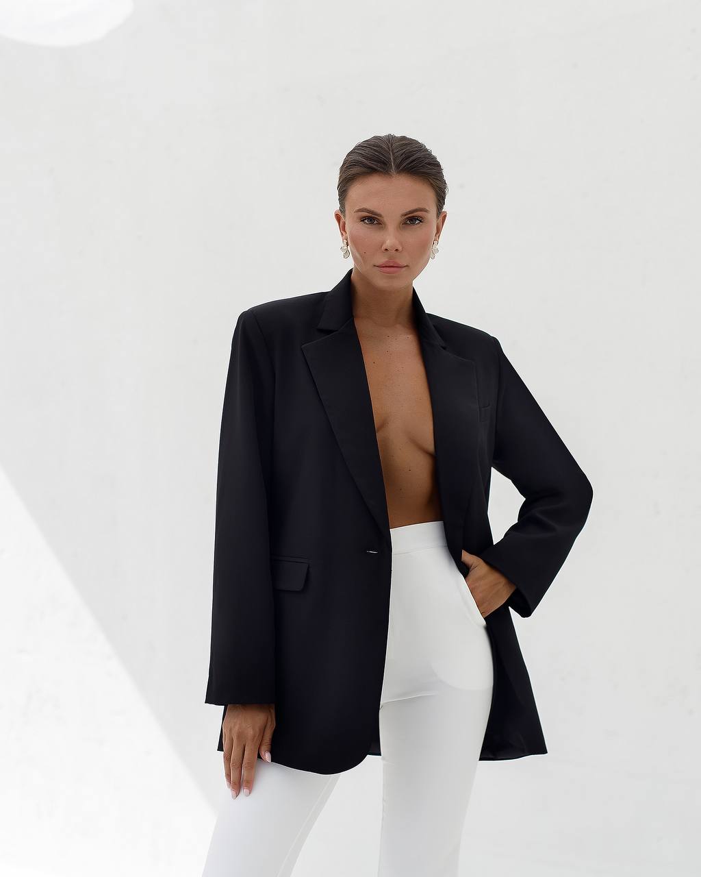 Oversize Black Blazer for Women Premium Suiting Crepe