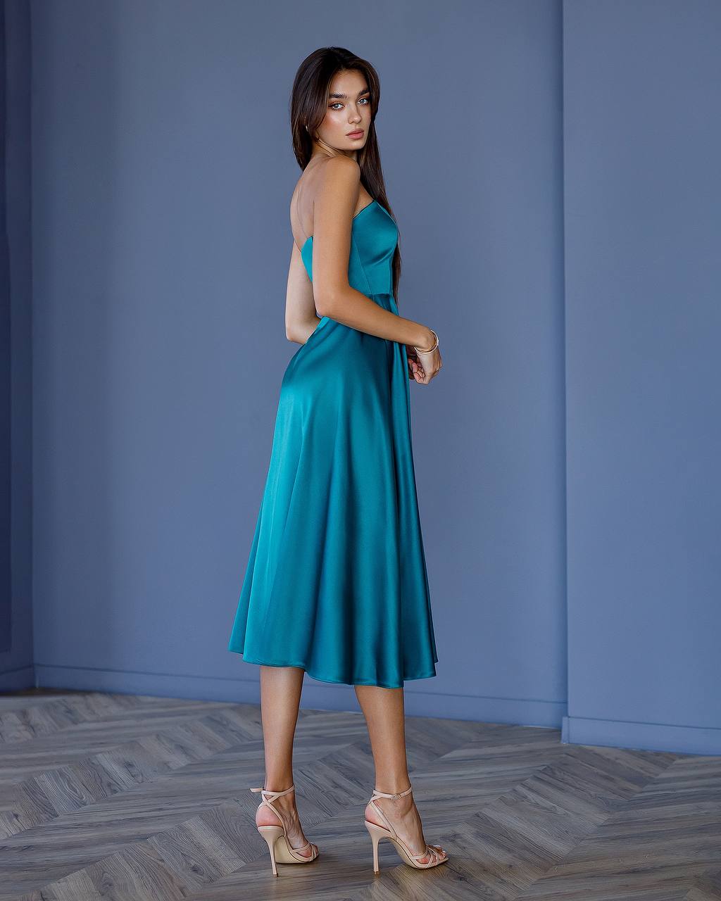 Elegant Royal Satin Dress with Corset and Skirt