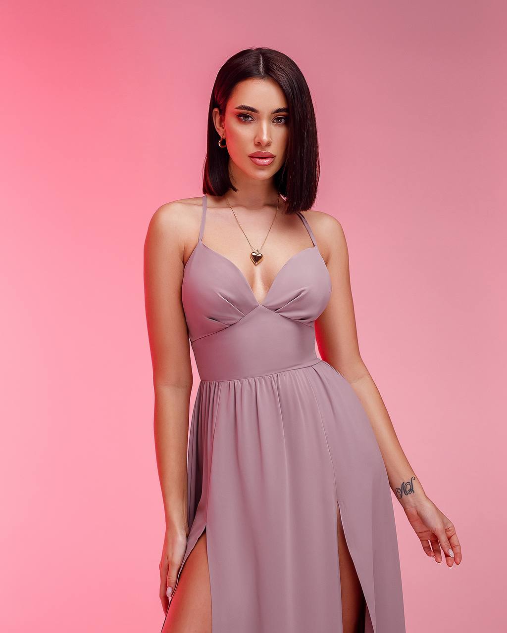 Elegant Crepe-Silk Evening Dress with High Slits for Women