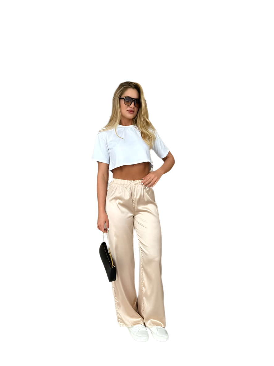 Three-Piece Women Suit with Silk Pants and Skirt Set
