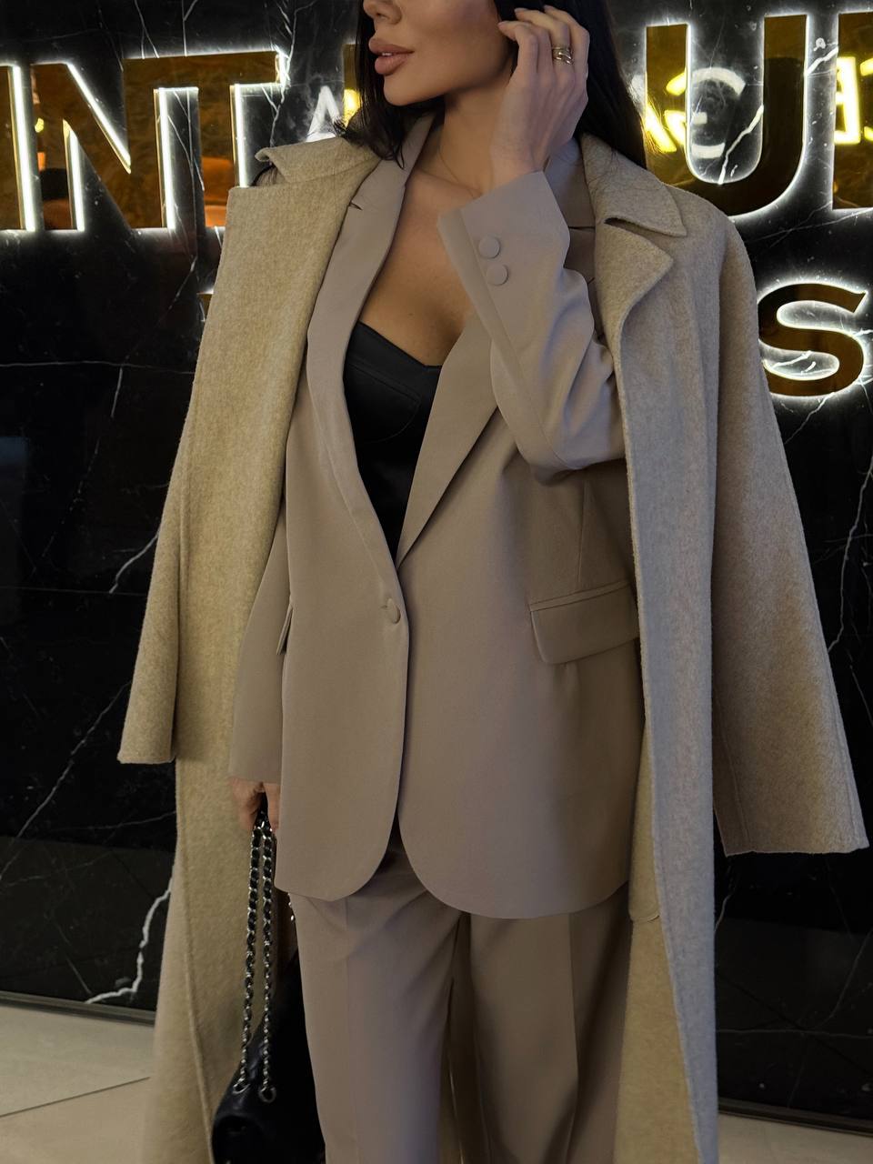 Womens Double Suit Premium Diagonal Suiting Crepe Blazer and Pants