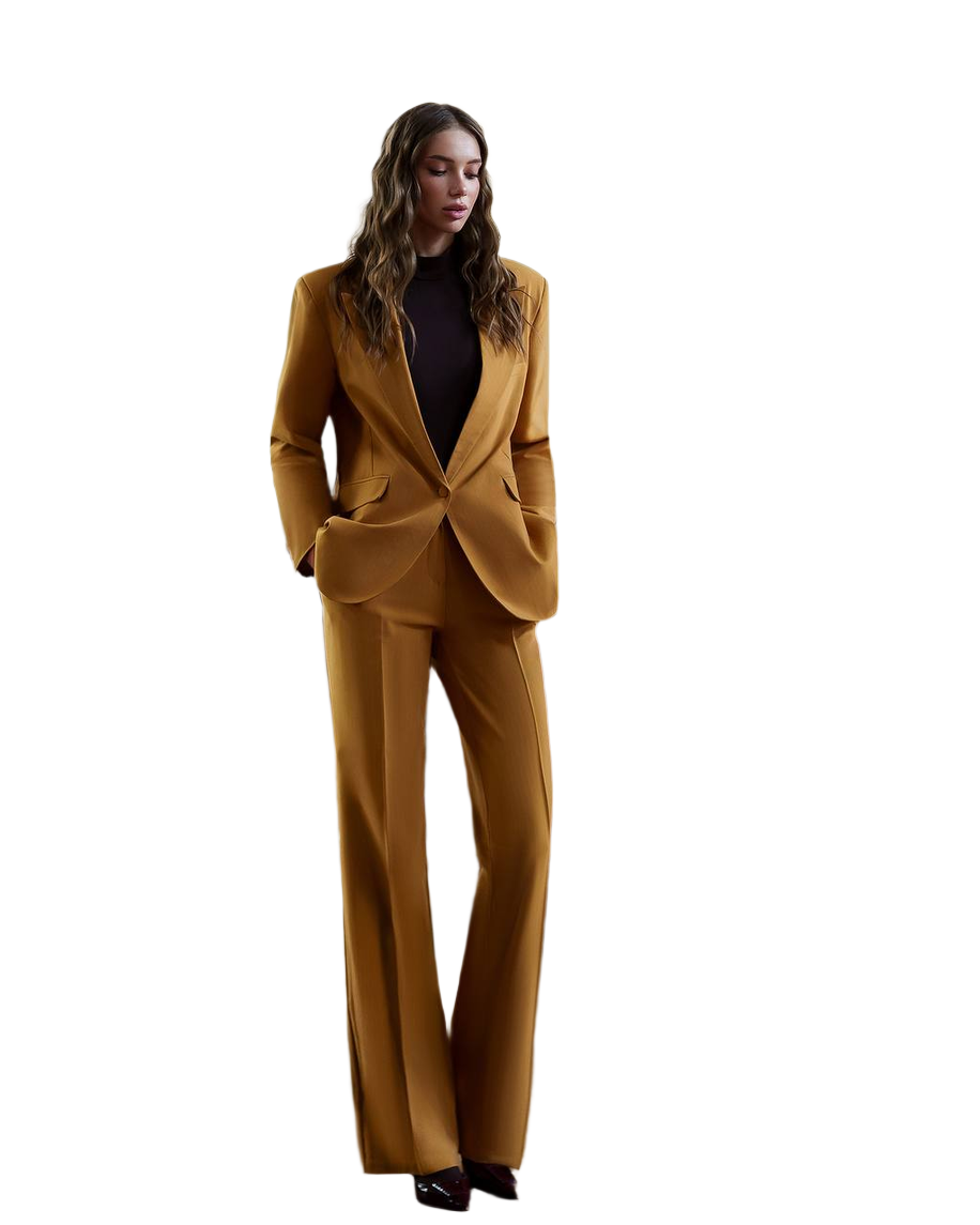 Womens Double Suit Premium Diagonal Suiting Crepe Mustard Stripe