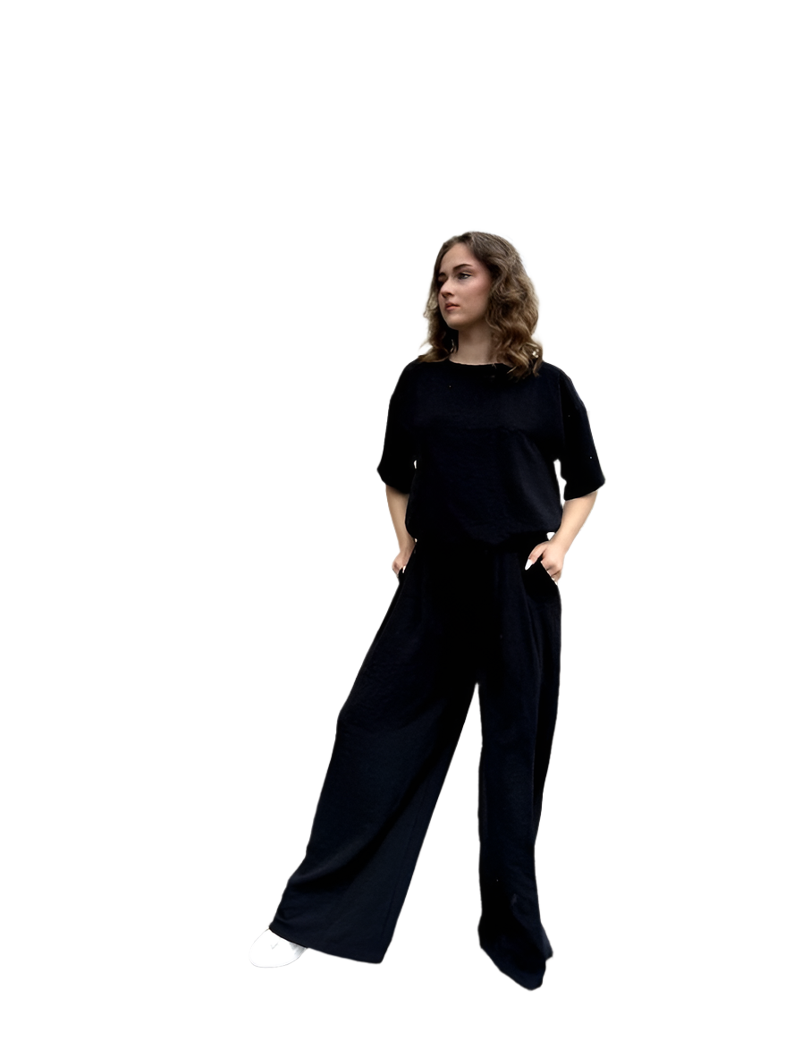 Stylish Comfortable Womens Black Wide Leg Culottes Suit