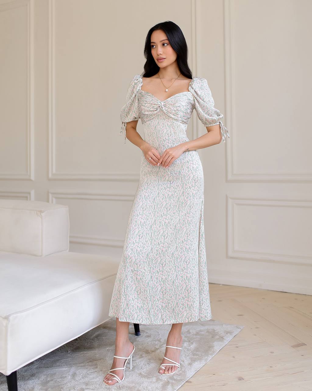 Elegant Printed Silk Midi Dress for Women