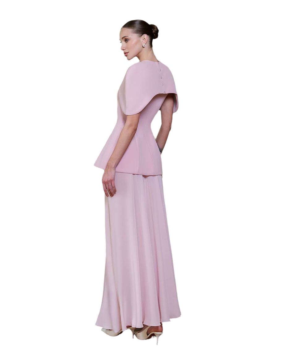 Elegant Corset Dress Set with Cape in Premium Crepe and Chiffon