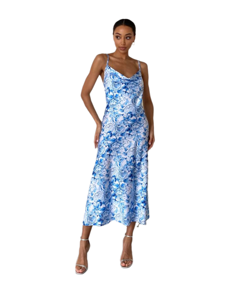 Floral Print Midi Dress for Women with Spaghetti Straps