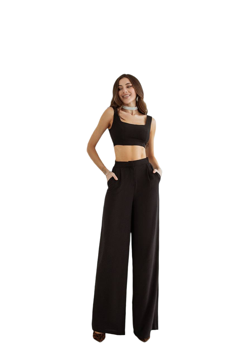Womens Two Piece Suit Pants and Crop Top Set American Crepe