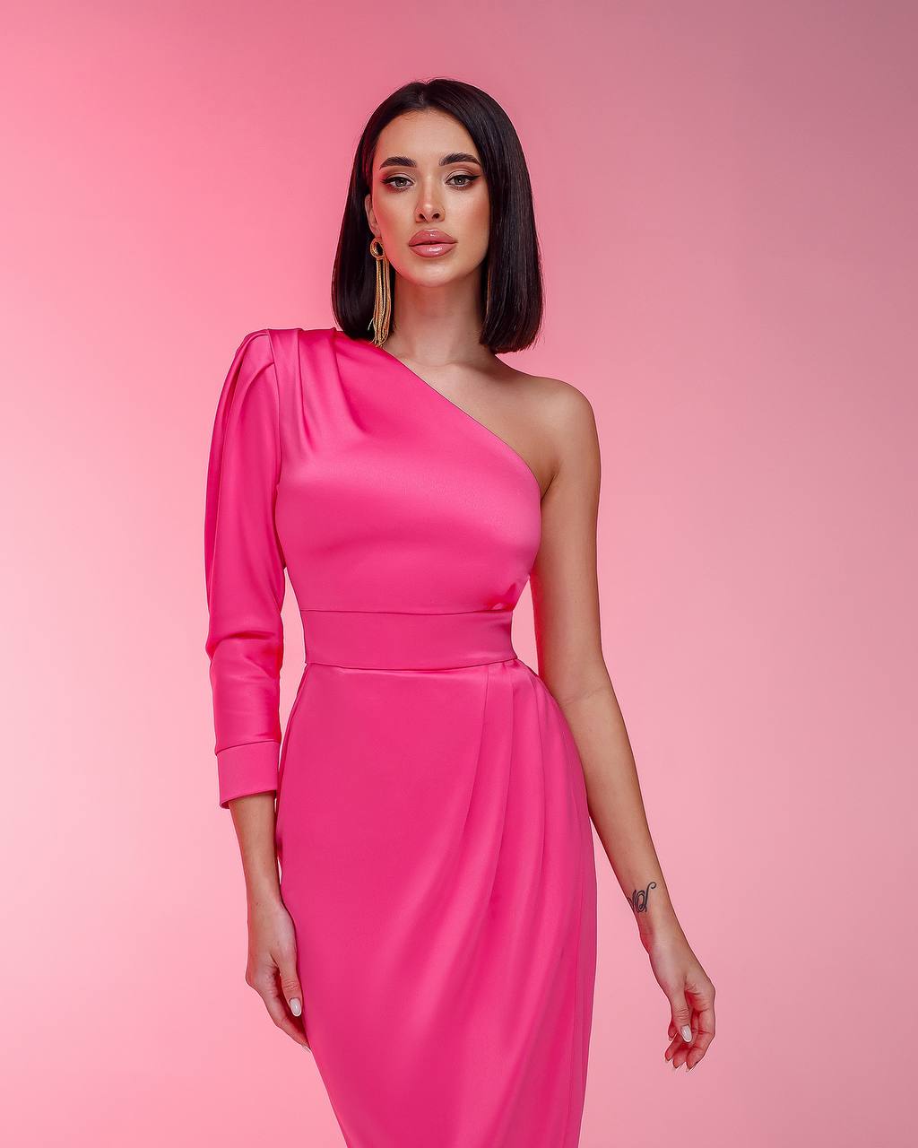 Royal Satin One Shoulder Midi Dress with Slit