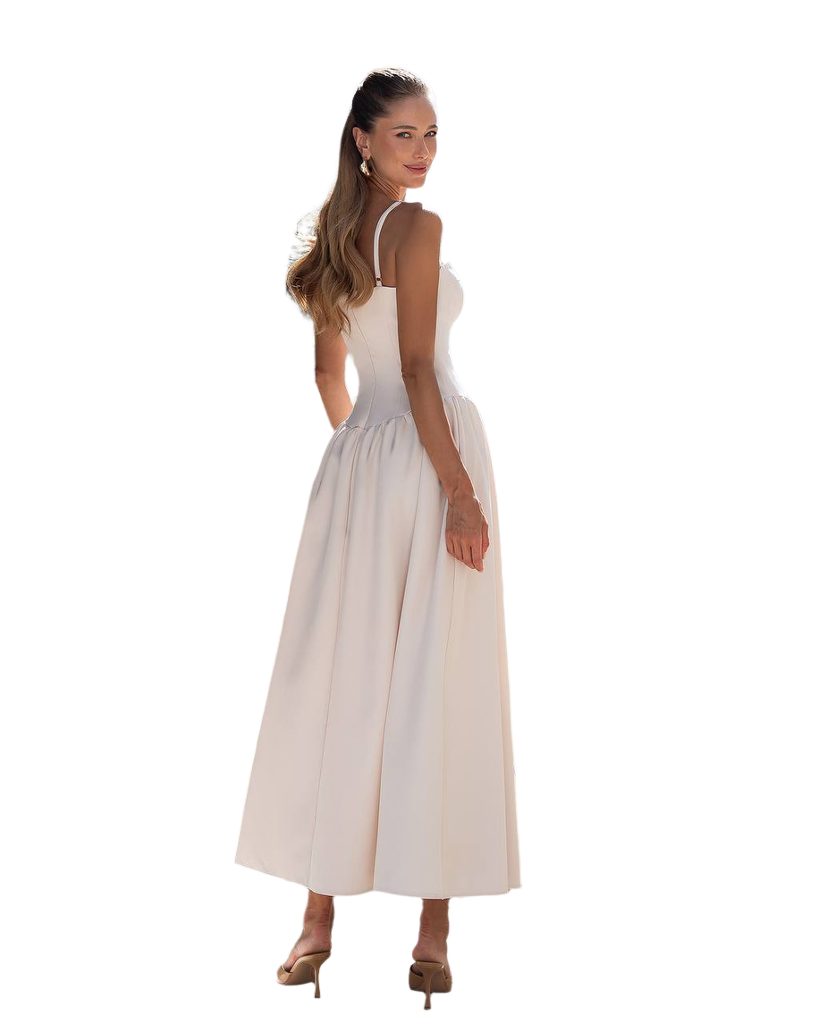 Woman wearing a white dress on a white background