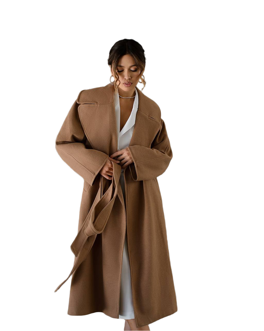 Oversized Women's Coat in Camel Color with Wool Thread