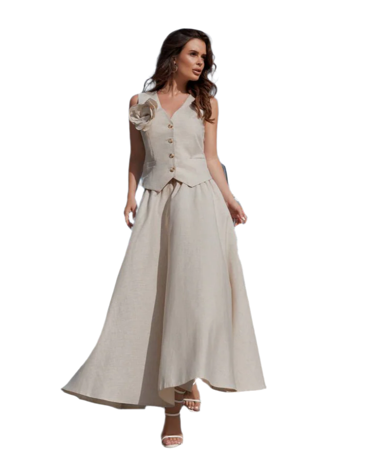 Elegant Women's Linen Cotton Vest with Removable Flower Detail