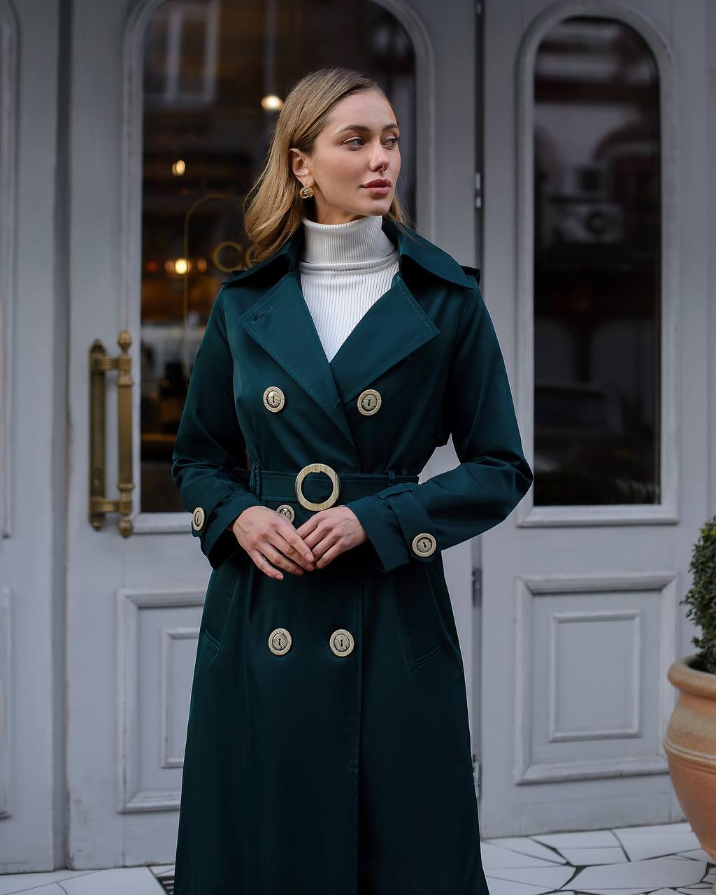 Stylish Cotton Trench Coat for Women with Pockets and Belt Slim Fit Outerwear