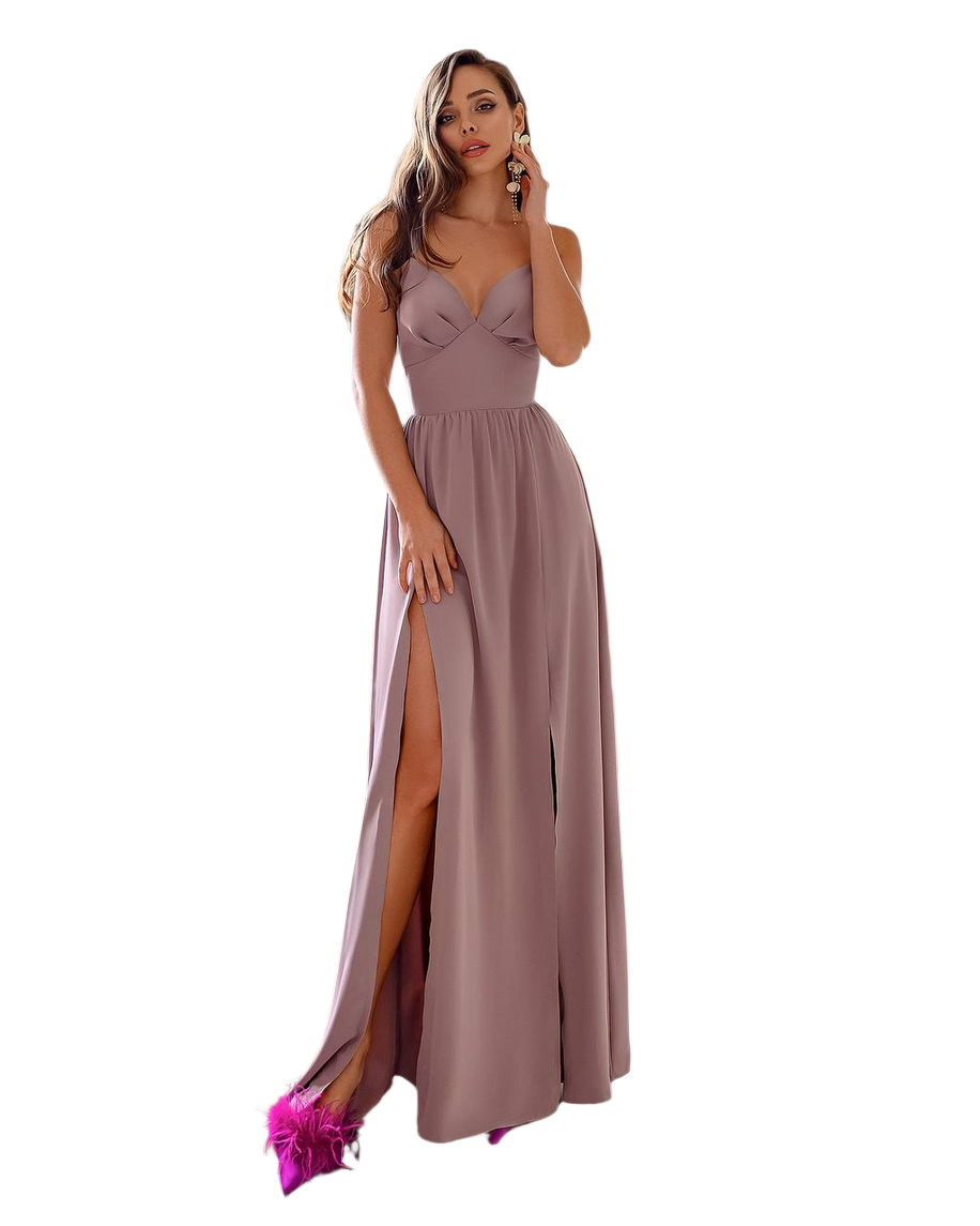 Elegant Crepe-Silk Evening Dress with High Slits for Women