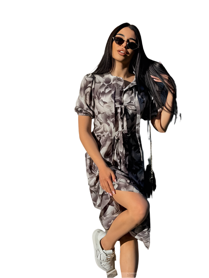 Lightweight Floral Print Summer Dress with Puff Sleeves