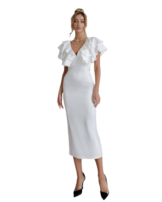 Elegant Women Midi Dress in Premium Dense Mango Satin Fabric