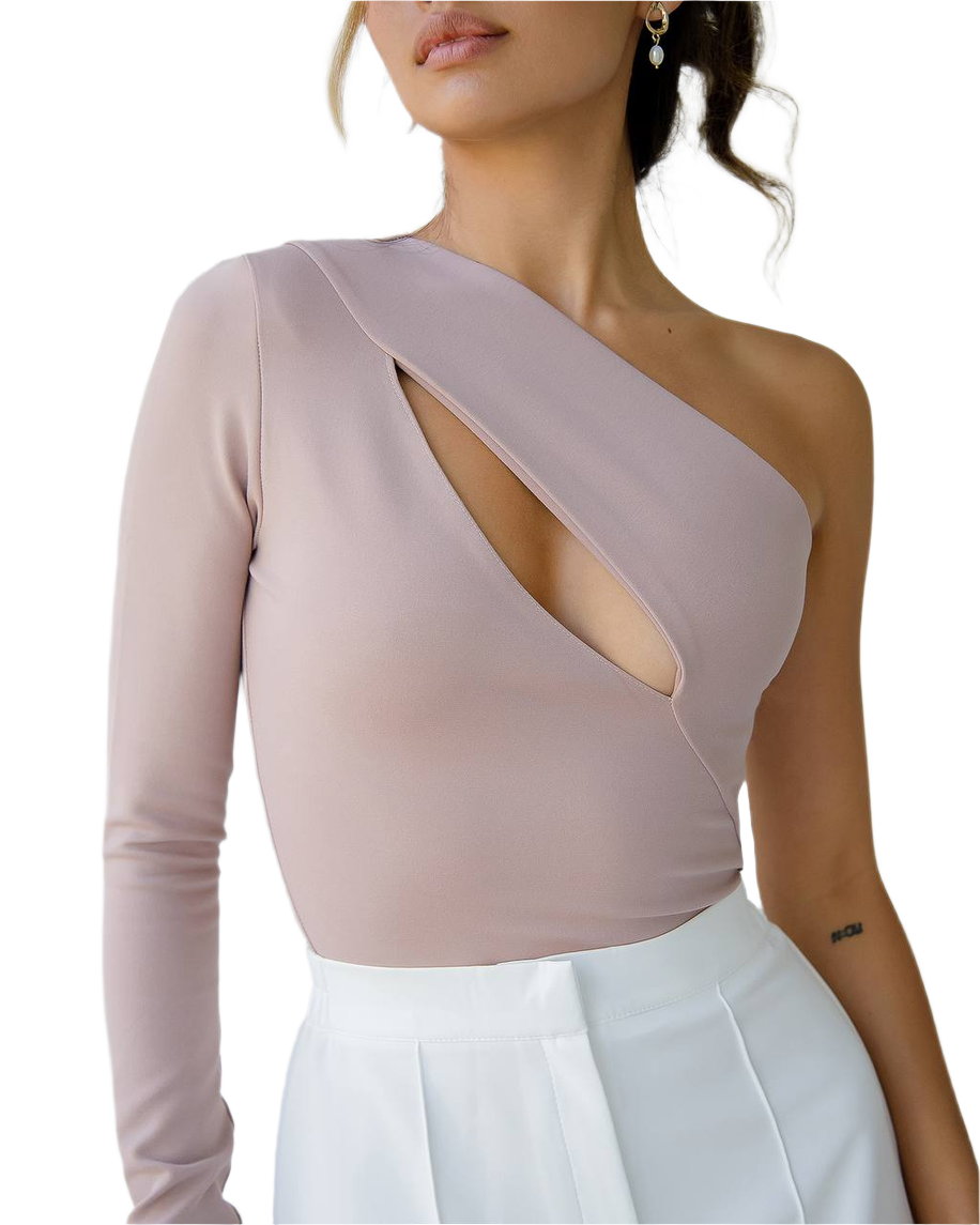 Womens One Sleeve Top with Cutout Dense Jersey Knit