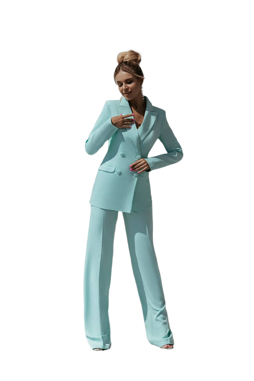 Oversized Women Suit in Sky Blue Diagonal Crepe Fabric