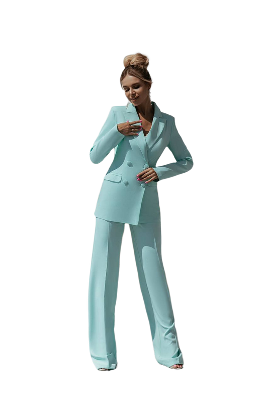 Oversized Women Suit in Sky Blue Diagonal Crepe Fabric