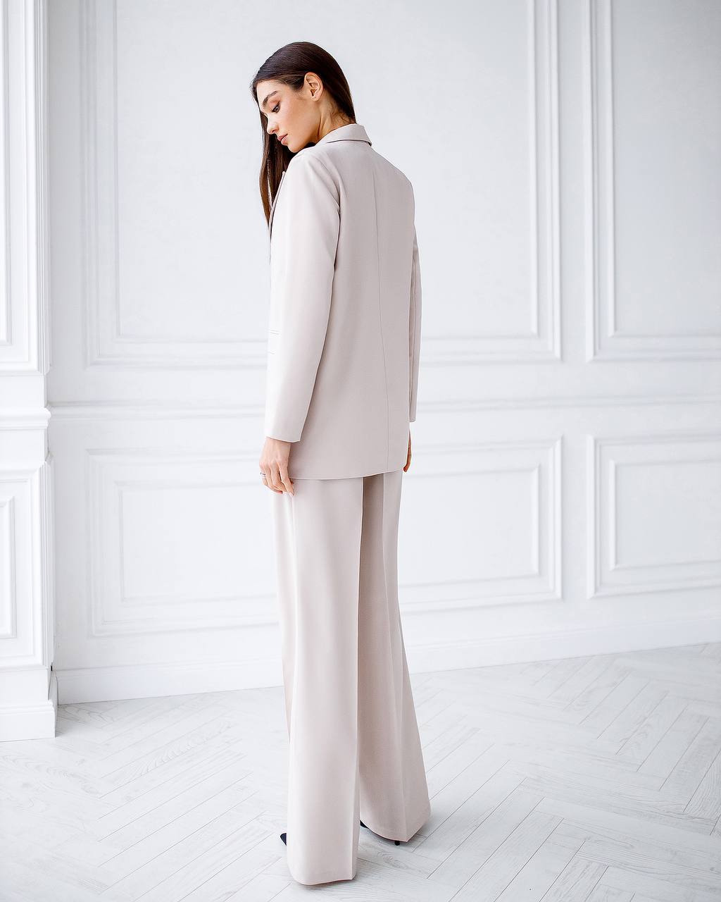 Womens Polished Tiar Lux Fabric Suit Beige Jacket and Pants