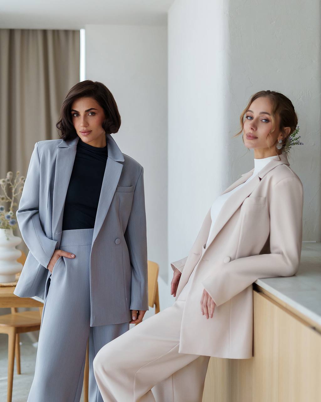 Premium Women Suit Jacket and Pants in Gray Blue