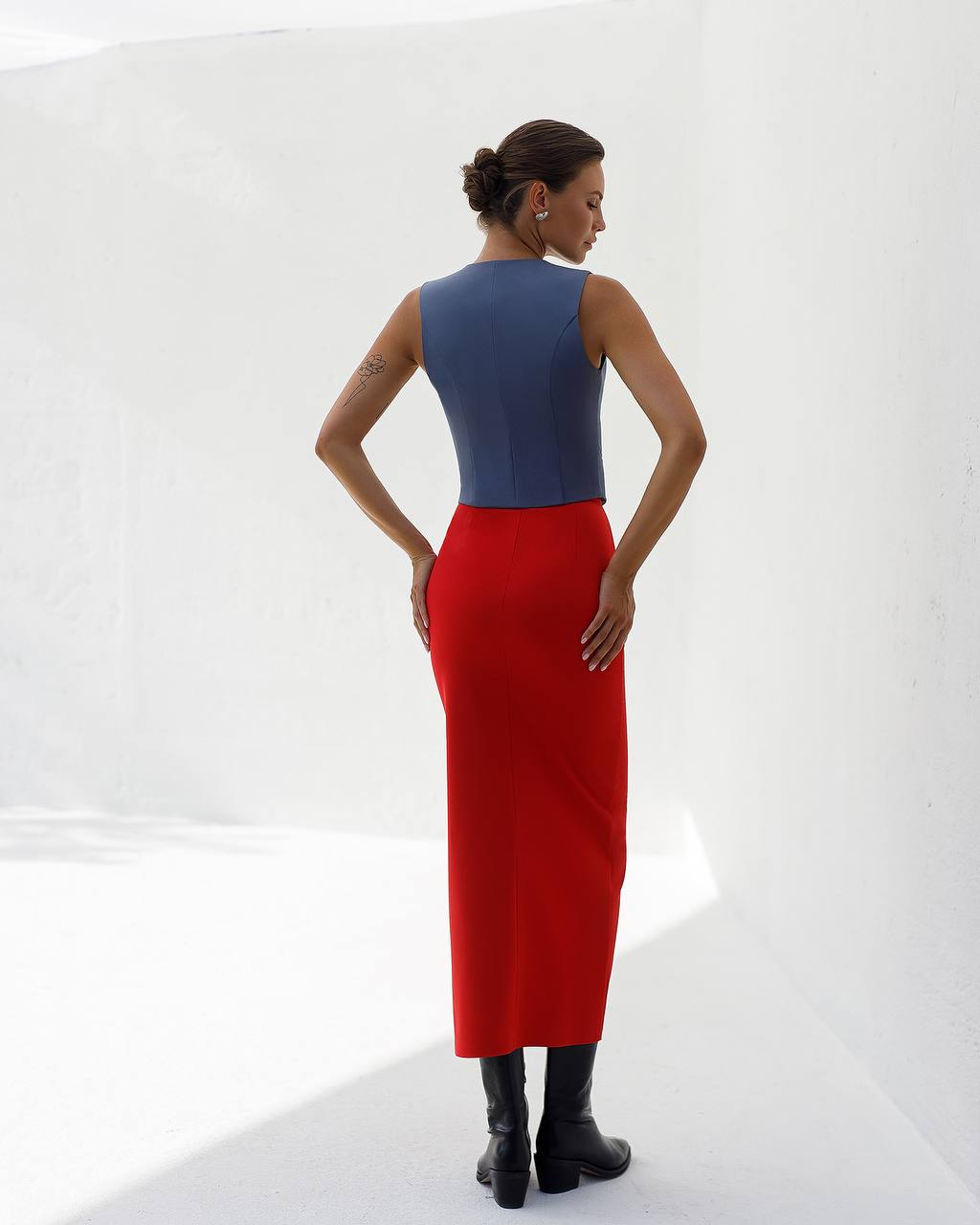 Premium Diagonal Crepe Waistcoat for Women in Dark Blue