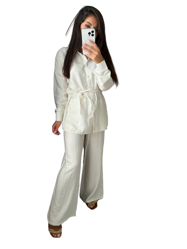 Lightweight Two-Piece Linen Suit Women Shirt and Pants Set