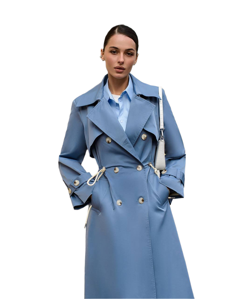 Womens Memory Cotton Trench Coat Double Breasted Long Sleeve