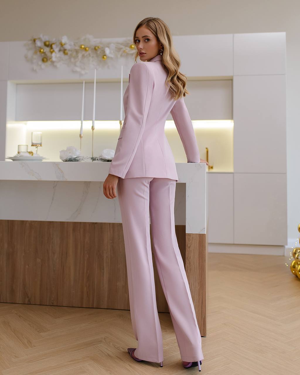Womens Premium Crepe Diagonale Suit Blazer and Pants in Pink Black Red Blue and Milk