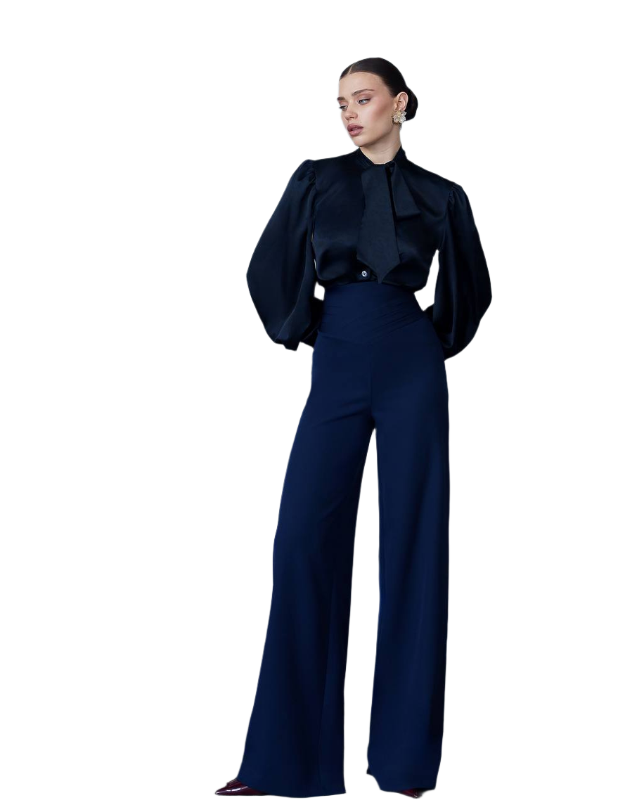 Womens Trousers with Draped Top Premium Diagonal Suiting Crepe