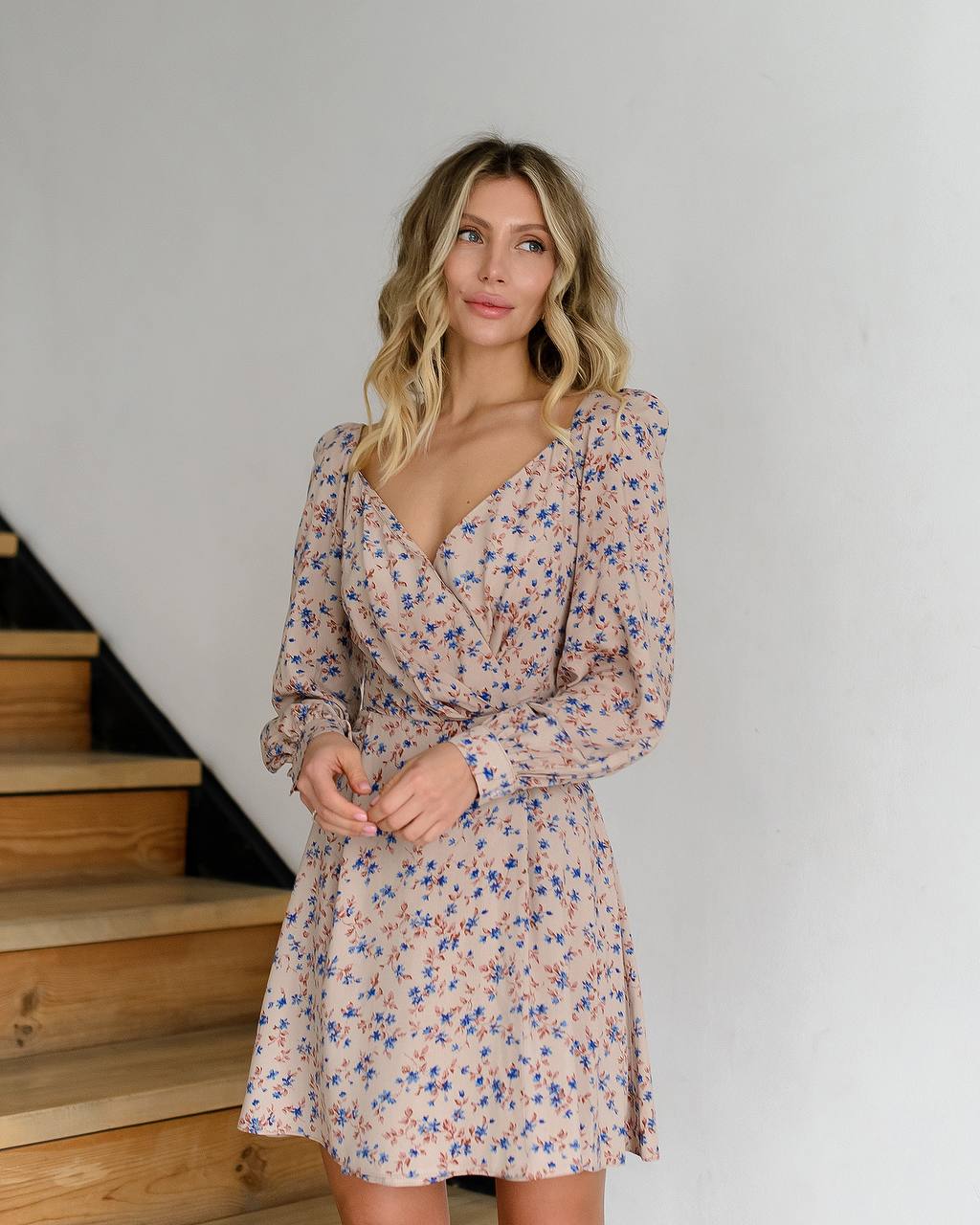 Staple Floral Print Dress for Women in Beige and Blue