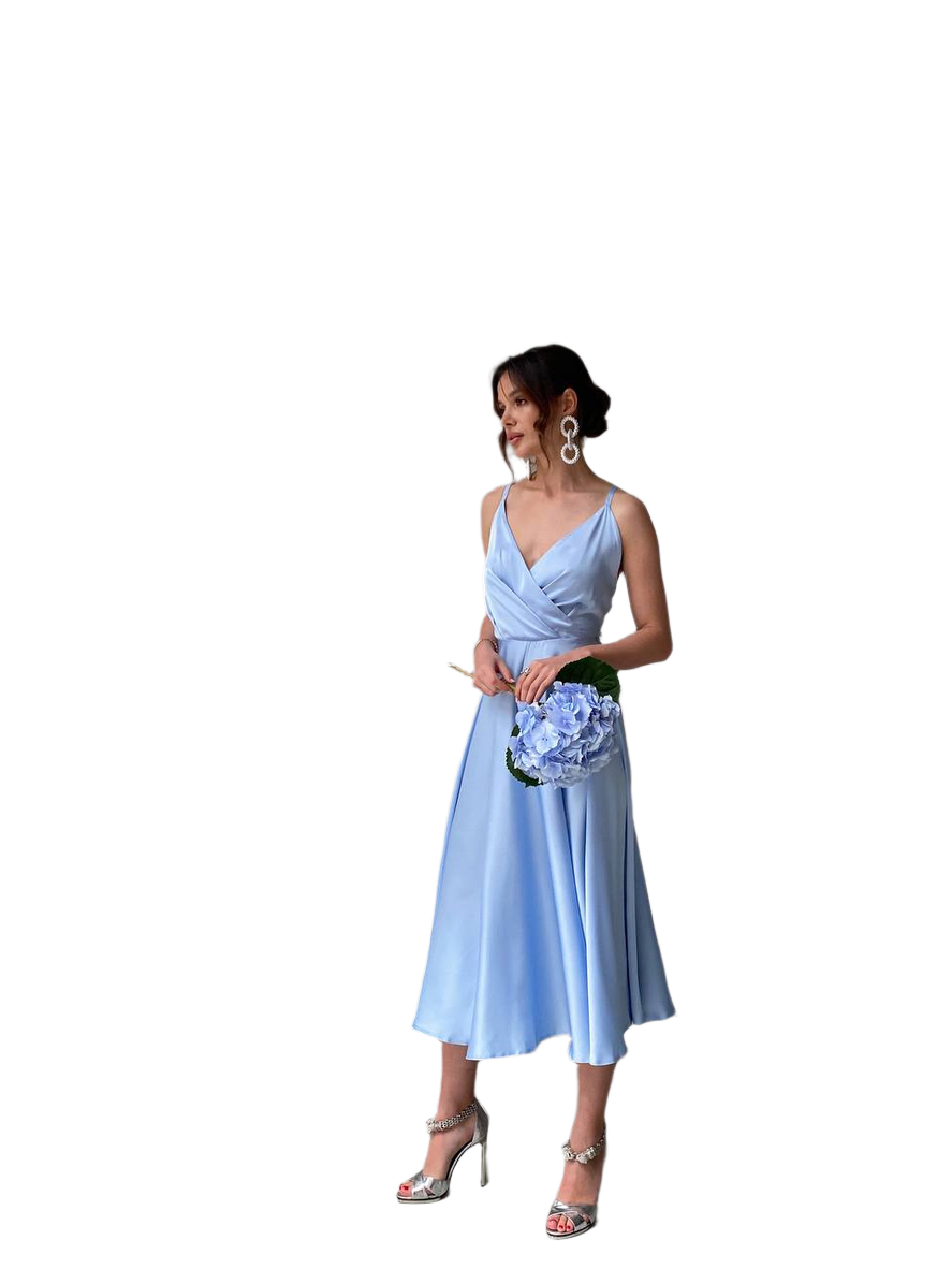 Esmeralda Light Blue Satin Sun Skirt Dress for Women