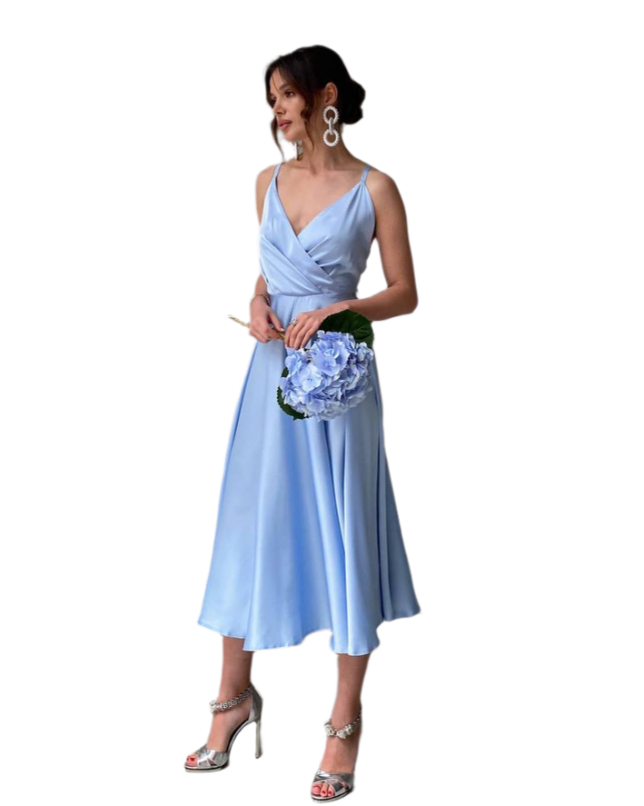 Esmeralda Light Blue Satin Sun Skirt Dress for Women