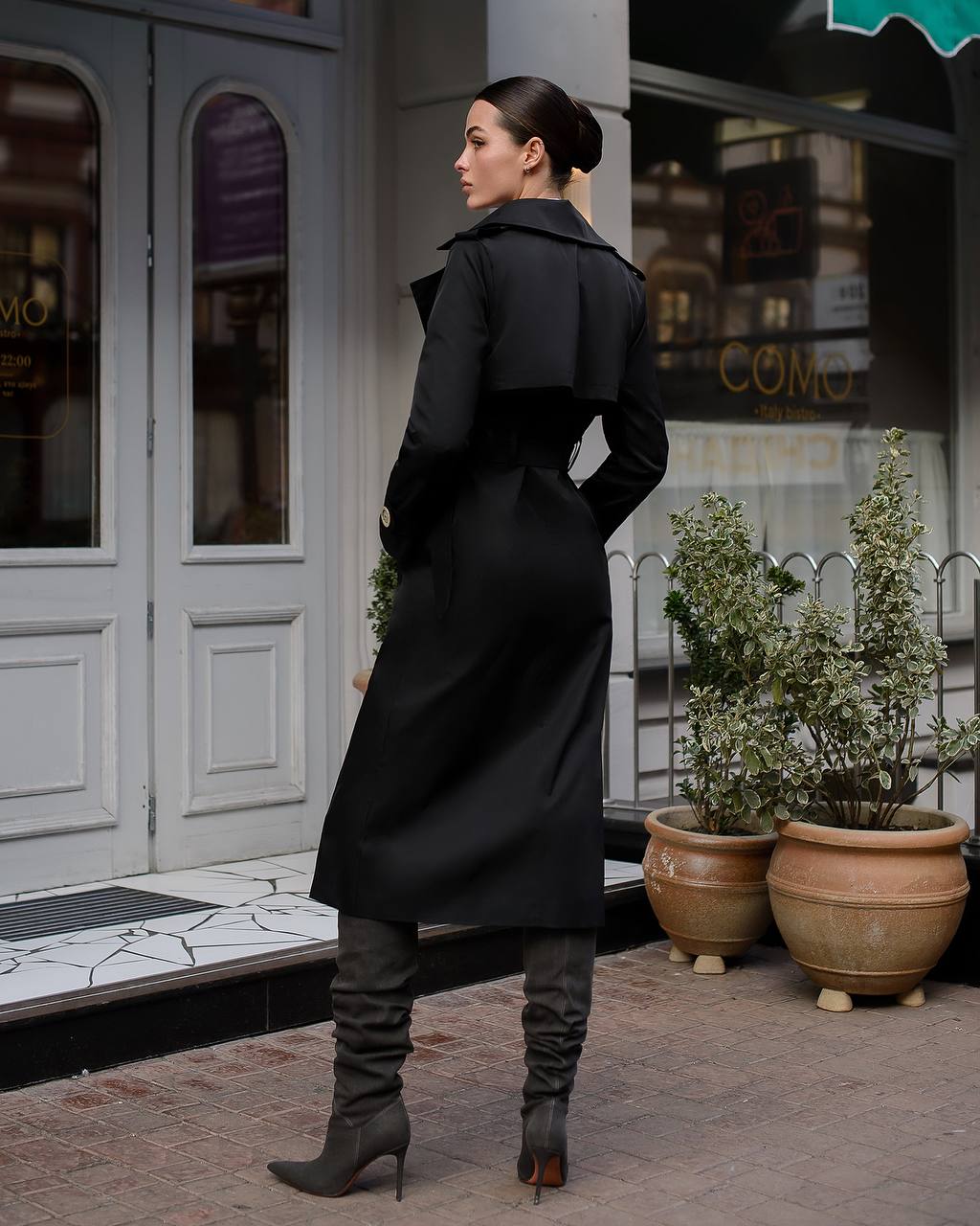 Stylish Black Trench Coat for Women with Belt and Pockets