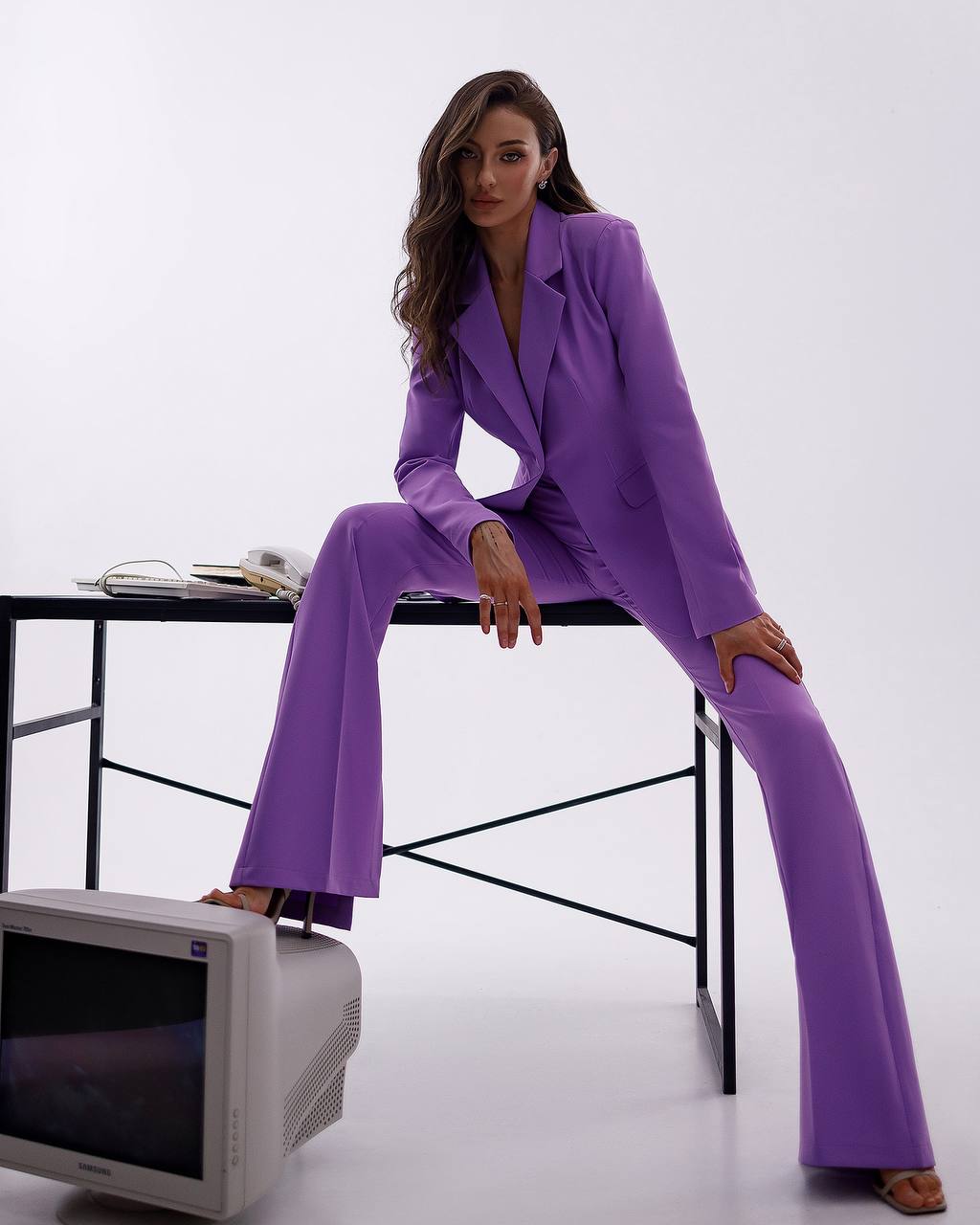 Premium Diagonal Suit Crepe Women Blazer and Trousers Set