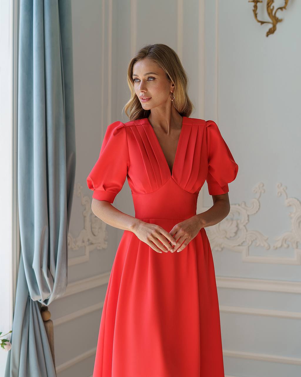 Ladies Elegant Midi Dress in Premium Crepe Fabric