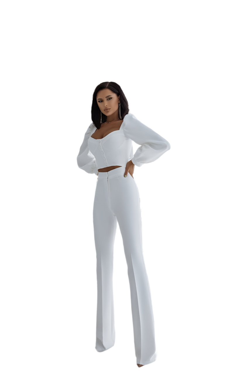 Women Suit Blouse and Trousers Set Diagonal Crepe