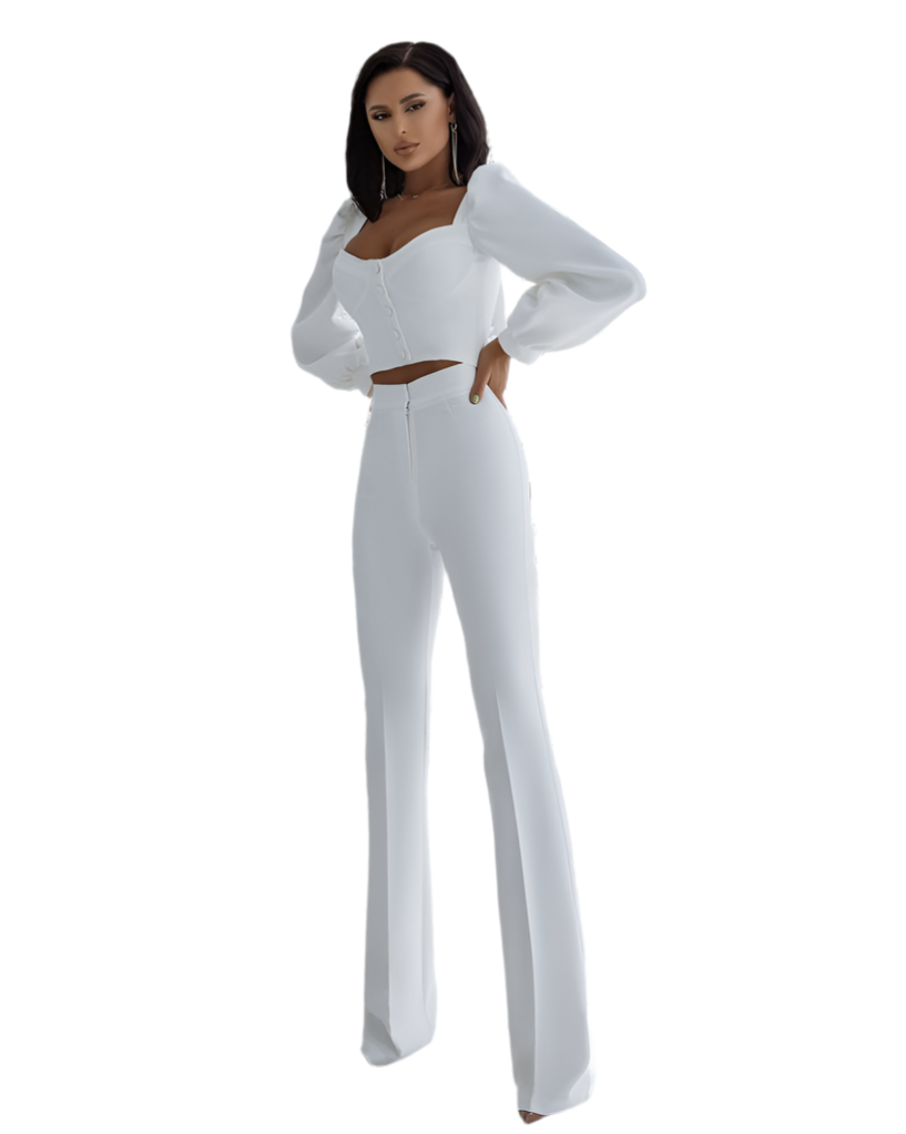 Women Suit Blouse and Trousers Set Diagonal Crepe