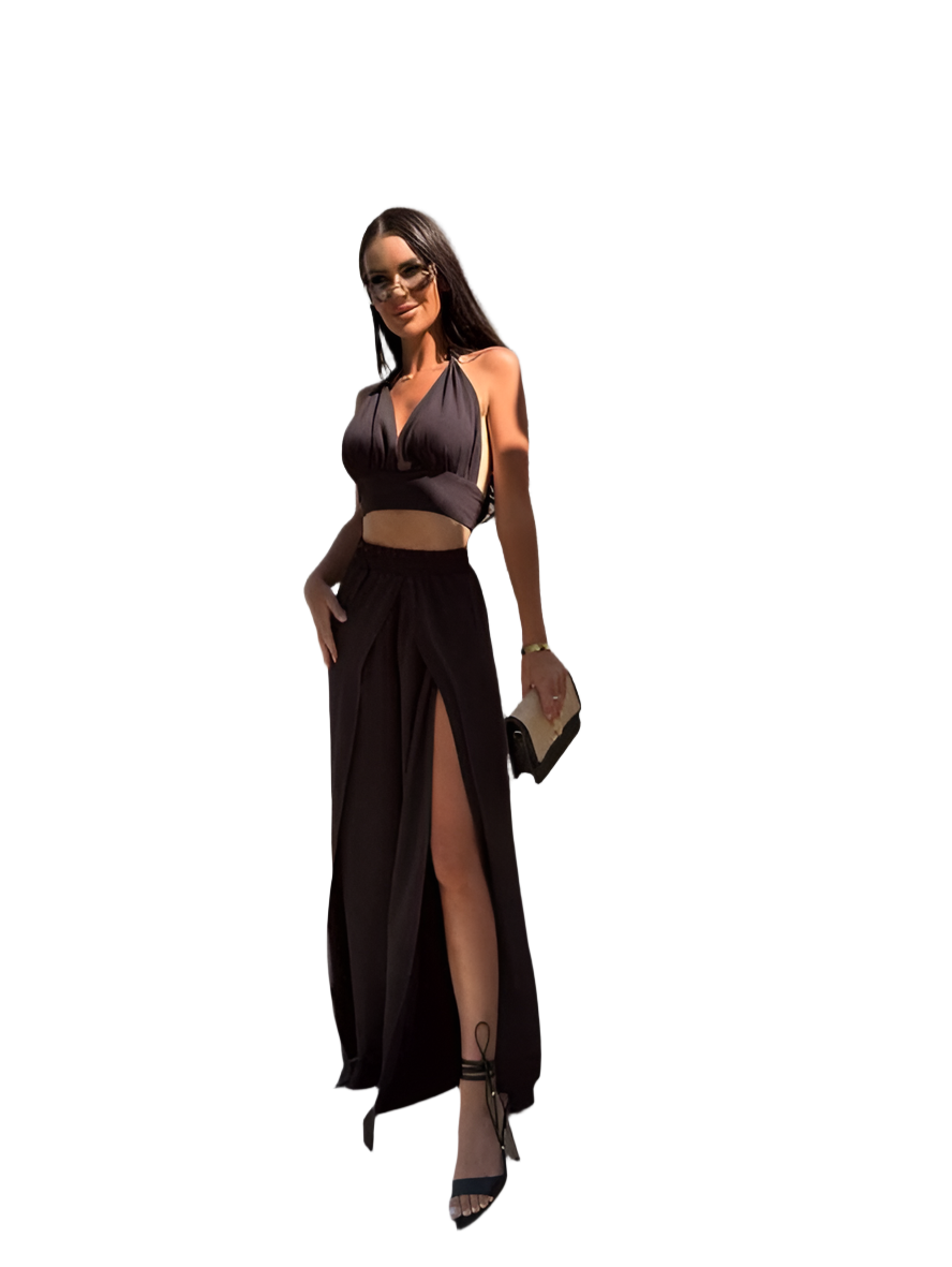 Stylish Summer Two-Piece Set with High Slit Pants