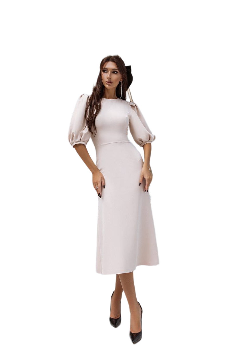 Elegant Midi Dress with Puff Sleeves for Women