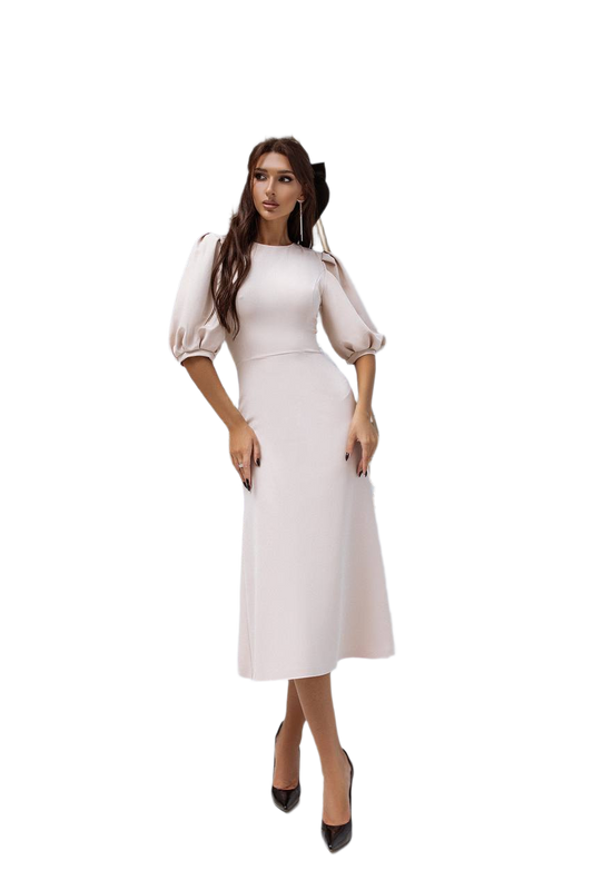Elegant Midi Dress with Puff Sleeves for Women