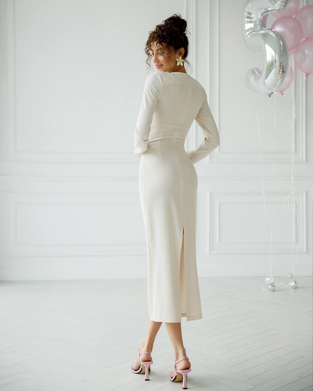 Elegant Midi Dress for Women in Premium Twill-Silk Fabric
