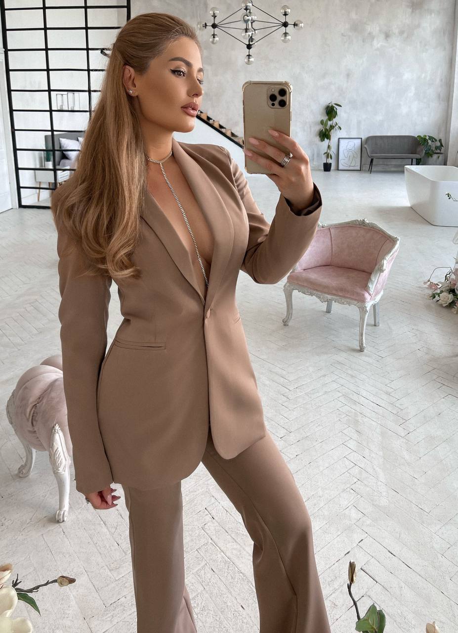 Womens Suit with Lined Blazer and Flared Pants