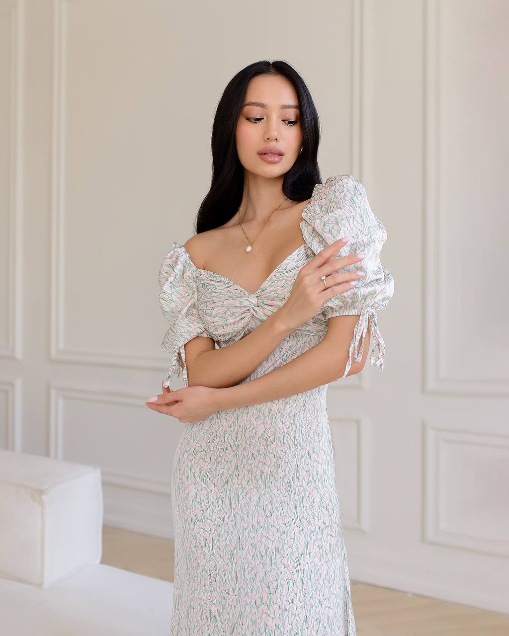 Elegant Printed Silk Midi Dress for Women