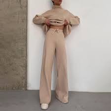 Cozy Beige Walking Suit Two Piece Set for Women Fashionable Style