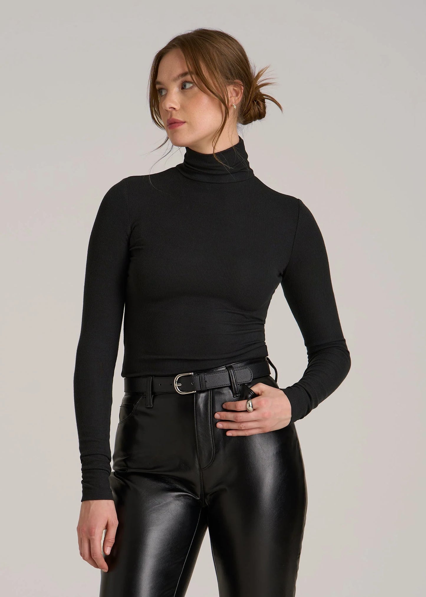 Womens Black Turtleneck Long Sleeve Top