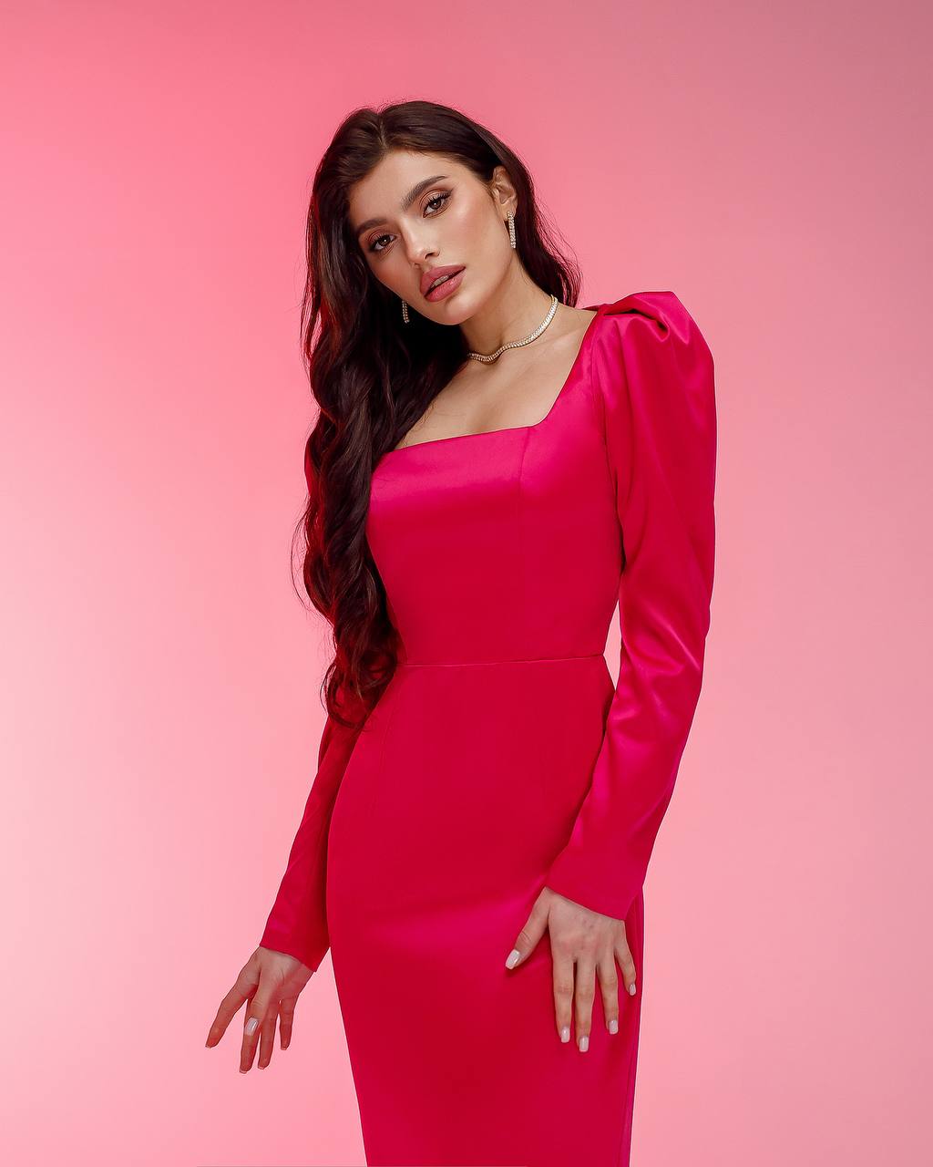 Elegant Mango Satin Midi Dress with Back Cutout in Pink