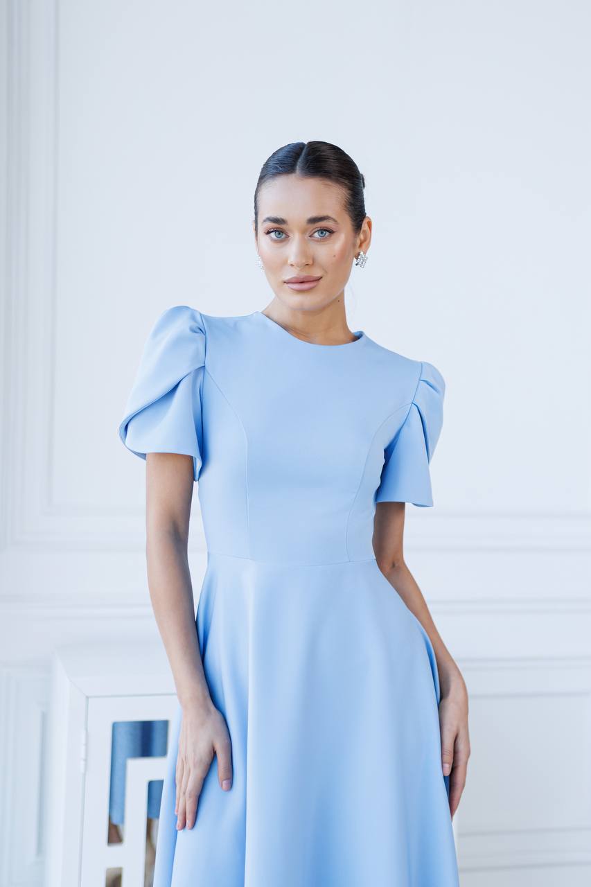 Elegant Diagonal Crepe Long Dress with Puff Sleeves for Women